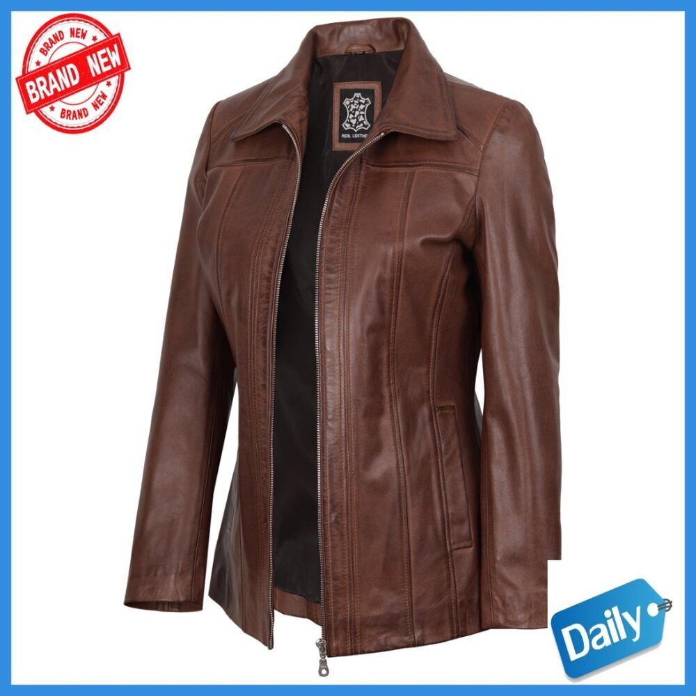Real Lambskin Leather Jacket Regular Fit Zipper Pockets Casual Coat